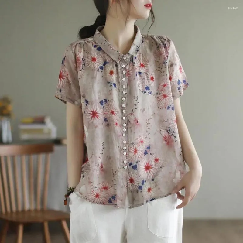 Women's Blouses Soft Texture Loose Fit Shirt Stylish Summer Casual Collection Lapel Short Sleeve With Pocket For A