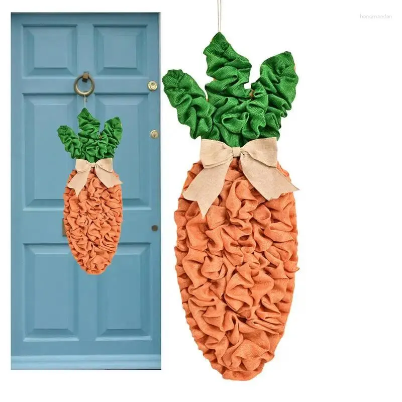 Decorative Flowers Easter Wreath Signs Teardrop Carrot Happy Door With Bow Artificial Swag For Front Wall Decor