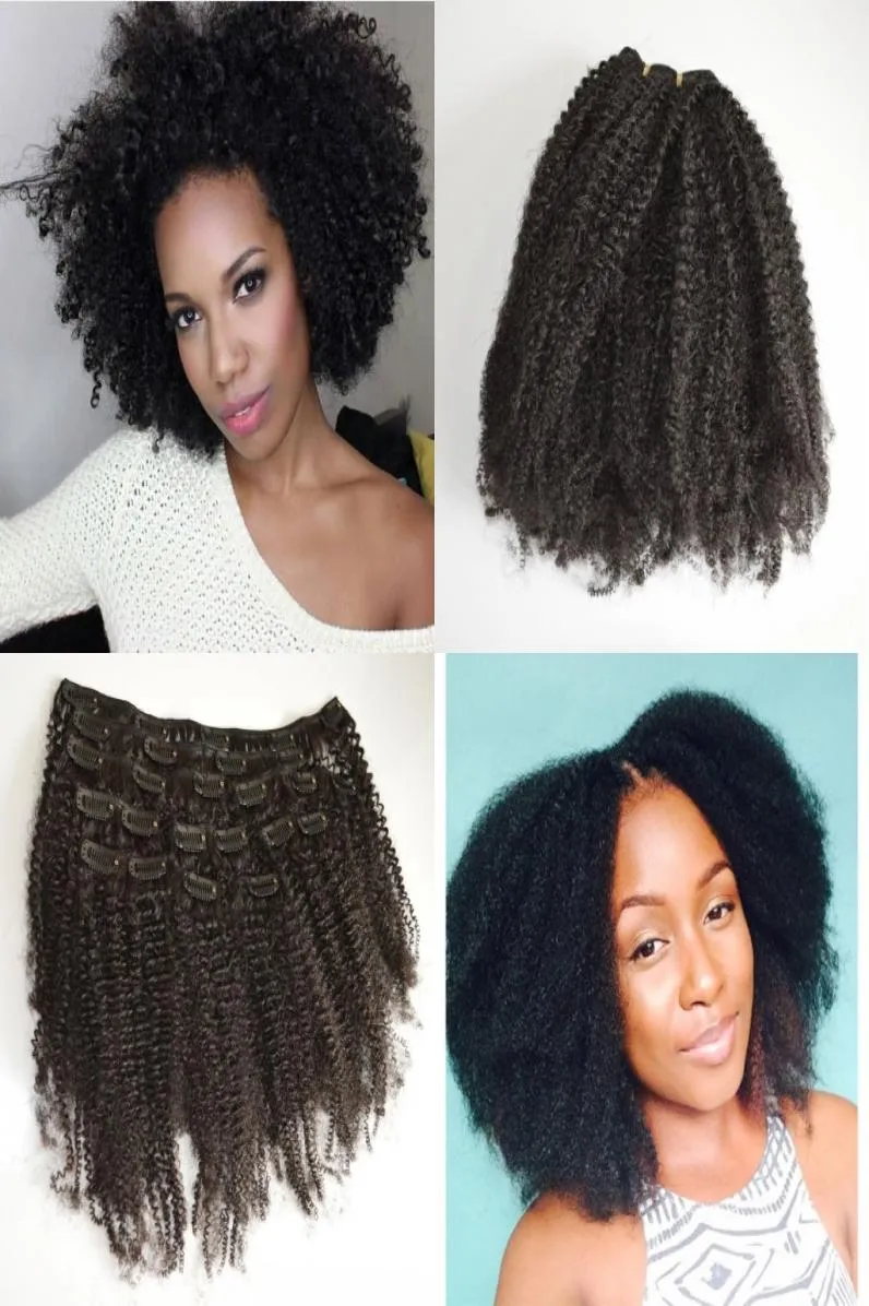 Clipe afro kinky mongol em extensões de cabelo humano encaracolado para africano americano pode ser tingido clipe preto natural de 824 polegadas ins GEASY3115491