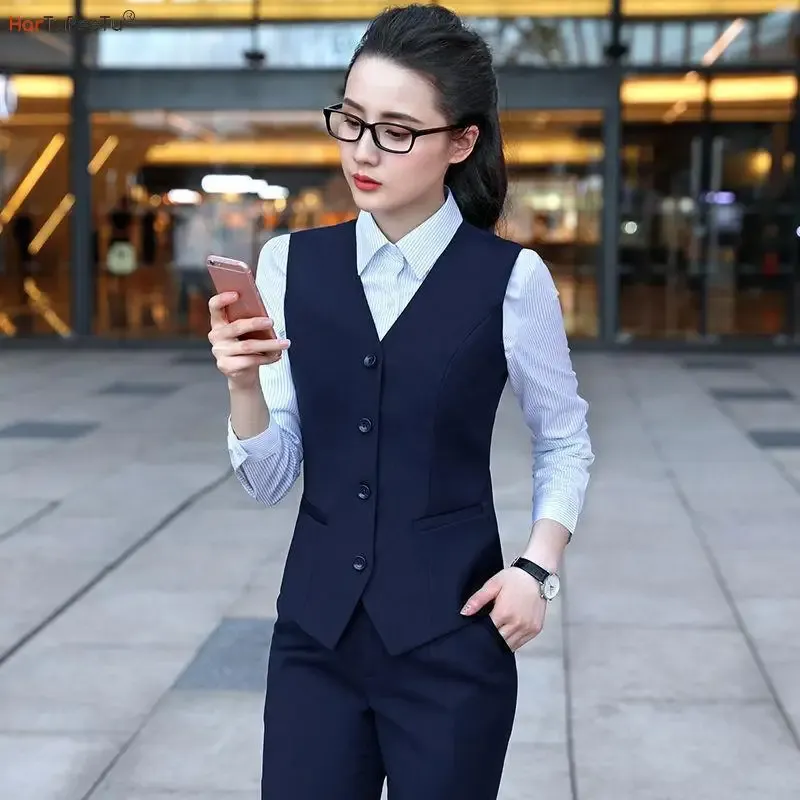 Waistcoats Business Vests Women Slim Fit Ol Tops V Neck Formal Office Ladies Intervju Pock ärmlös jacka Hotel Bar Wear Wear Uniforms