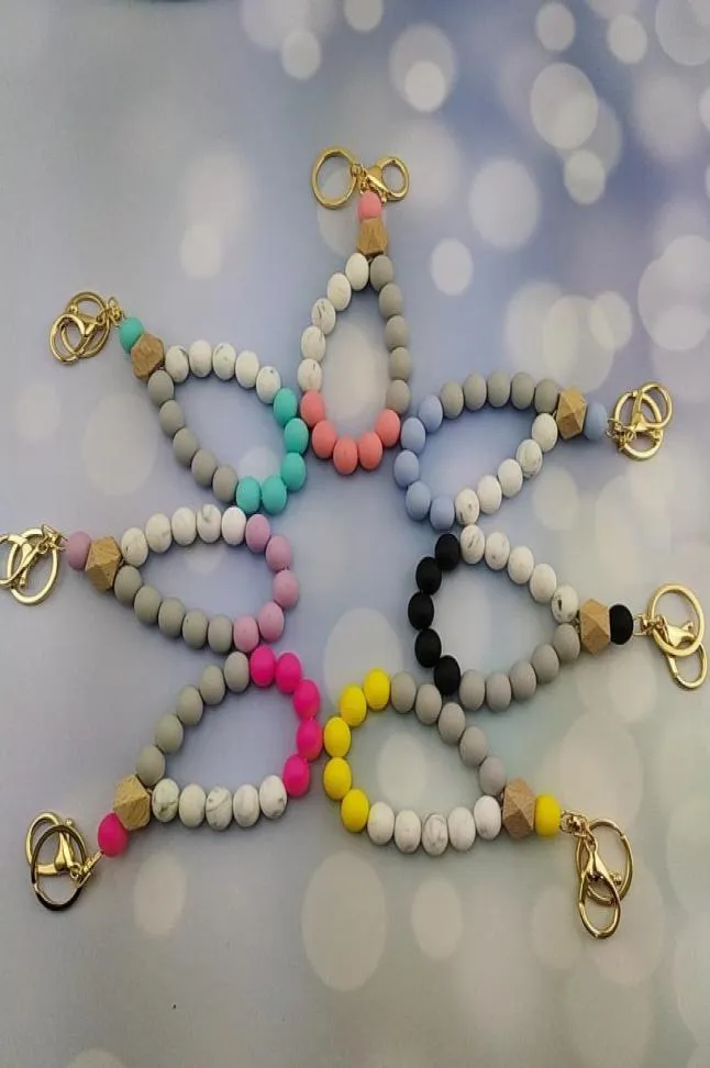 Grânulos de silicone chaveiro jóias borla corda pulseira pulseira grau alimentício sílica gel chaves corrente festa favor borlas pingente de madeira 6244736