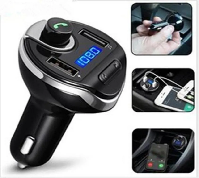 T20 Bluetooth Car Kit Hands Set FM Sändare MP3 Music Player 5V 34A USB Charger Support Micro SD U Disk med Package2190272