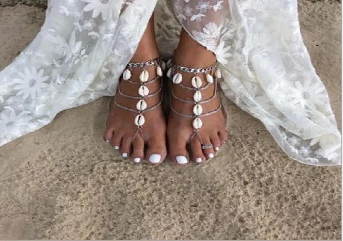 Summer Shell Bridal Feet Ankle Bracelet Chain Beach Vacation Sexy Leg Chain Female Silver Anklet Foot Jewelry Chain Bridal Accesso6100951