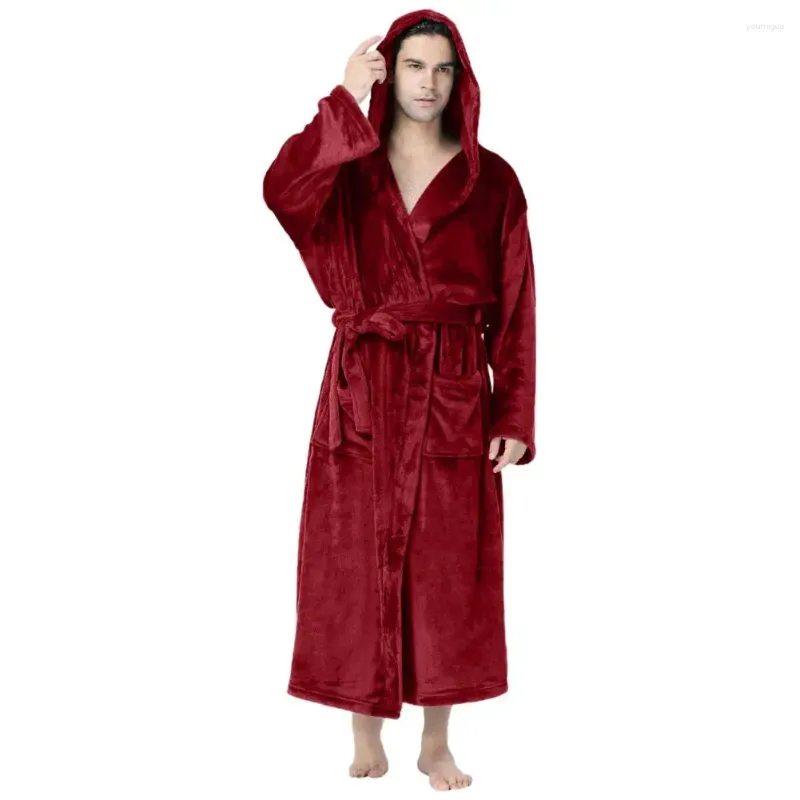 Mäns sömnkläder plysch badrock mysig huva mjuk varm nattklänning för höst vinter långärmad spa-mantel med fickor stilfull