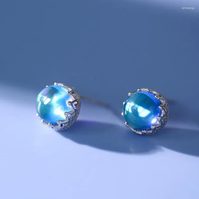 Studörhängen Korea örhänge Gradient Blue Precious Stone Ball 2024 Vintage Hollow Out Girl For Women Födelsedagspresent Girls