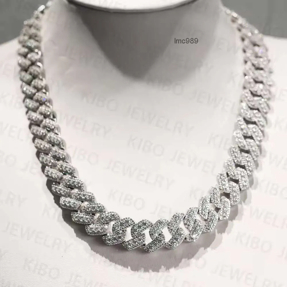 Bijoux fins personnalisés 18mm 22 pouces, collier en argent Sterling 925 glacé Vvs Moissanite, chaîne à maillons cubains pour hommes