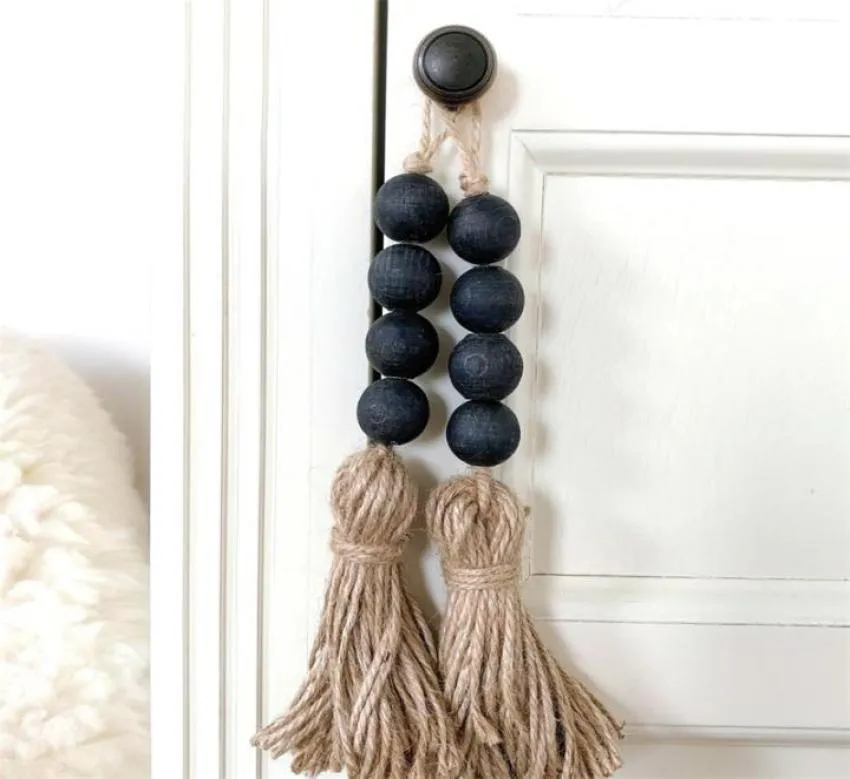 Tassle Farmhouse Koraliki Naturalne drewniane koraliki Garland Nowoczesny wiejski koralik Garland Bohemian Drifter Decor With Jute Tassel M2998 15633742