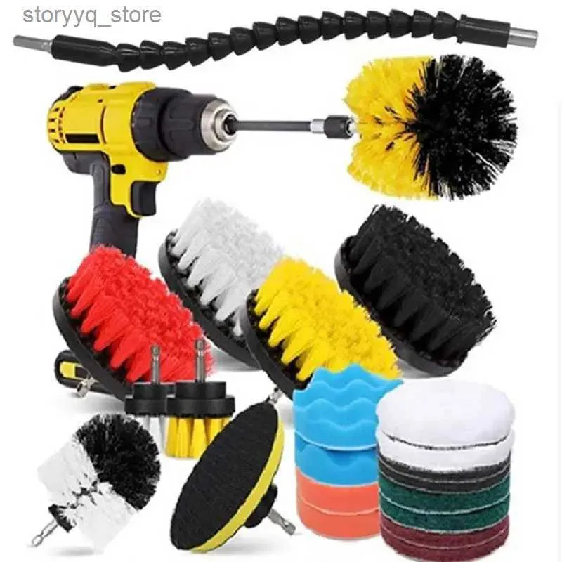 Rengöringsborstar Electric Drill Brush Cleaning Brush Set Multipurpose Scrubber Kit för Scrubing BathTub Grout Badrum Golg Toalett och mattor240304