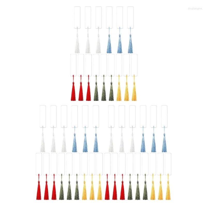 15/30/45 st akrylbokmärken med färgglada tofsar rektangel DIY tomt för hantverk