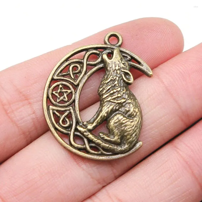 Encantos 6 pçs 26x33mm antigo prata bronze cor viking lobo pingente designer para fazer jóias acessórios diy