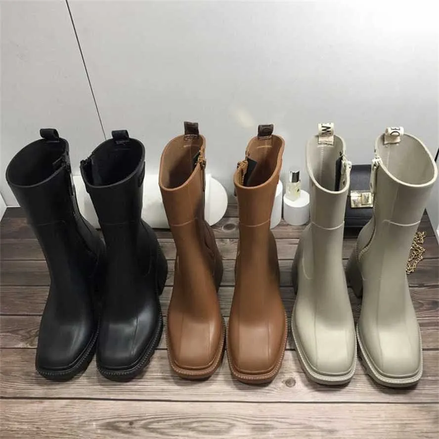 32% OFF Chaussures de sport 2024 Tube haut pluie automne/hiver nouvelles femmes à la mode fond épais tête carrée fermeture éclair latérale antidérapante et résistante à l'usure bottes de moto chevalier