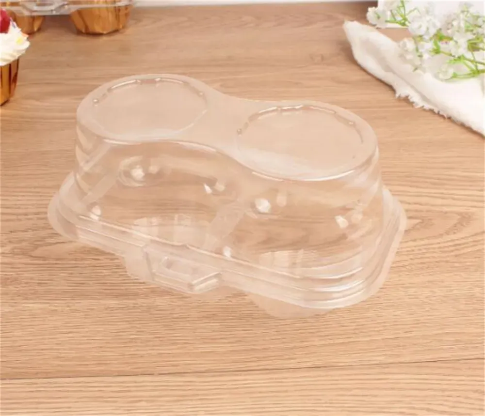 Fabriek 2 compartimenten Cupcake Container Diepe Cupcakes Drager Houder Doos BPA-vrij Doorzichtige plastic behuizing Stapelbaar ZZ