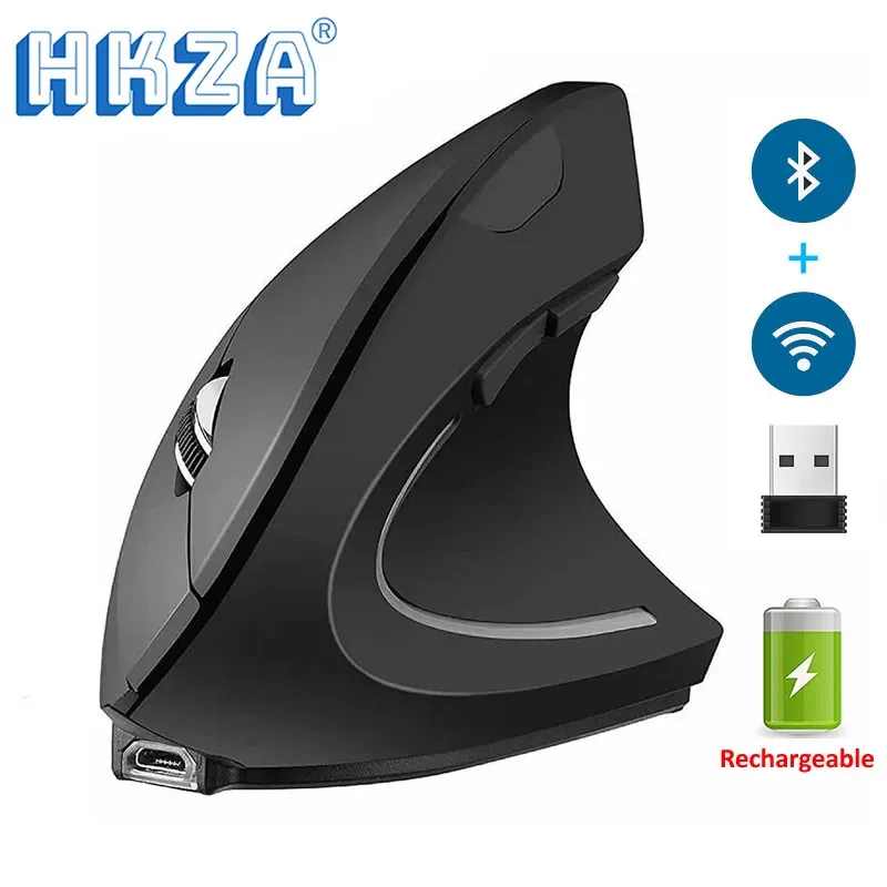 Camundongos hkza bluetooth vertical ergonomic mouse mouse sem fio recarregável jogador kit Óptico 2.4g mouse laptop desktop de laptop