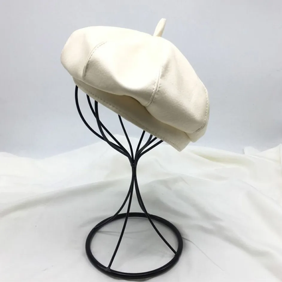 Nouvelles dames fascinantes noir blanc chaud chapeau d'hiver chic en cuir béret français spectacle de mode double couche femmes béret bonnets casquette 201313B