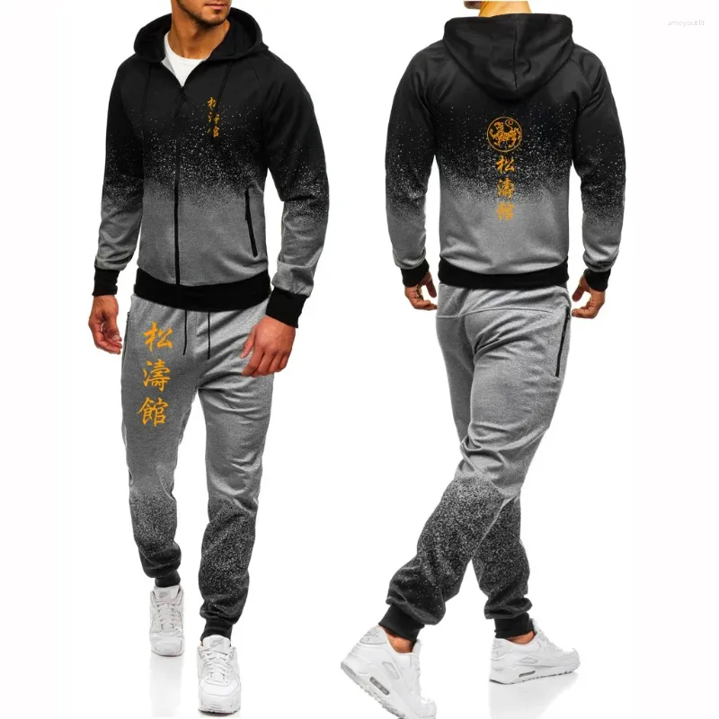 Herrspårssuits Sokan Karate 2024 Autumn Tracksuit Printing Casual Gradient Color Cotton High Quality Jacket Hoodie Pants 2st Set