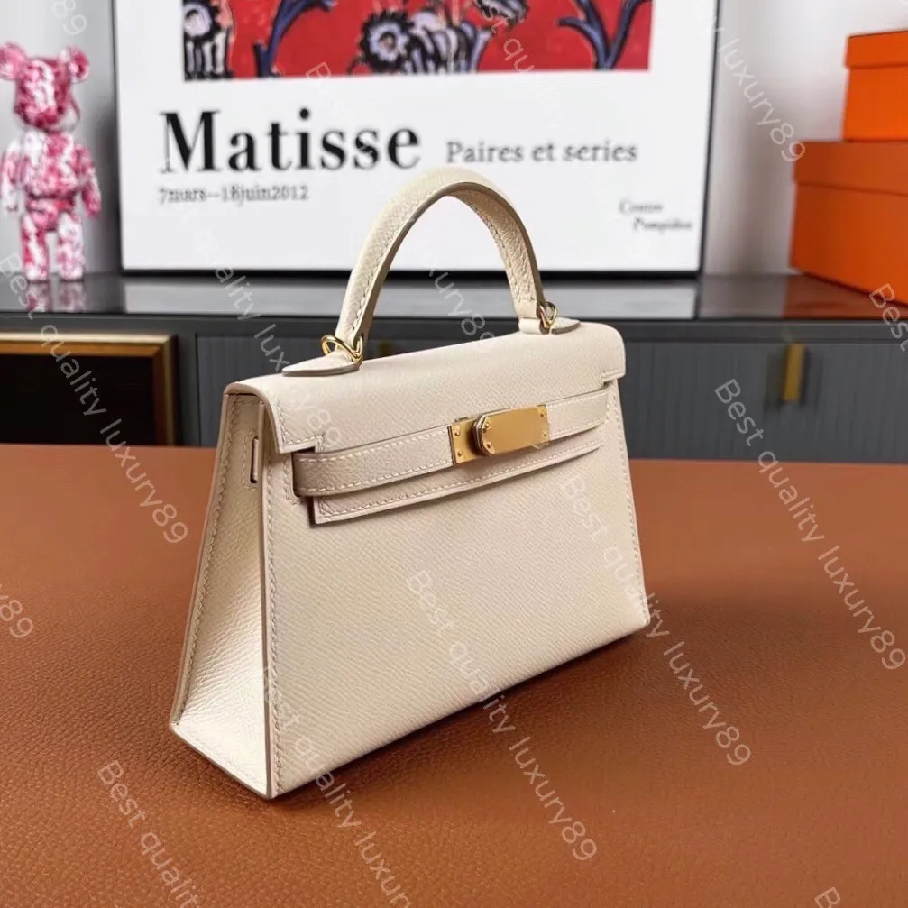 Borsa a tracolla di marca tutta fatta a mano, realizzata in pelle Epsom importata, mini borsa in oro 24 carati da 20 cm con confezione regalo originale