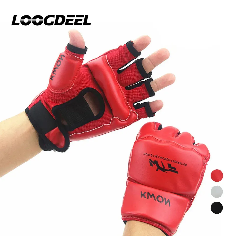 LOOGDEEL demi doigt gants de boxe en cuir PU MMA combat Kick gants de boxe enfants hommes karaté Muay Thai entraînement gants d'entraînement 240226