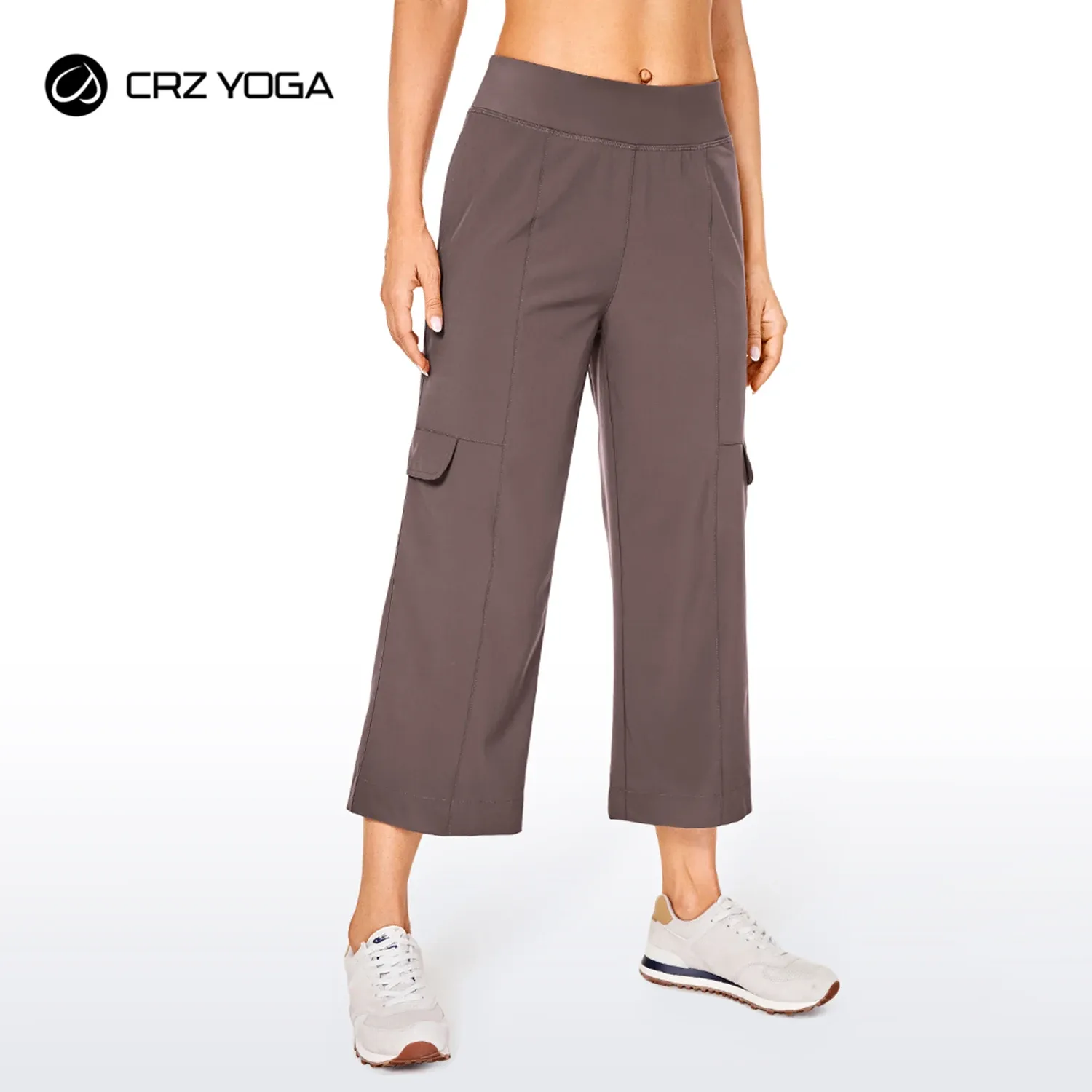 Outfit Crz Yoga dames lichtgewicht losse wijde pijpen capri joggingbroek met cargozakken elastische taille atletische lounge reisbroek