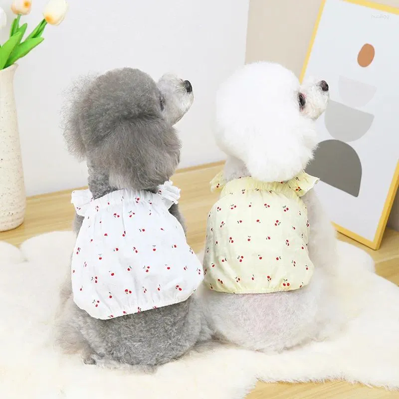 Dog Apparel Pet Clothes Teddy Small Cat Spring And Summer Cherry Strap Skirt Direct Sales Clothing