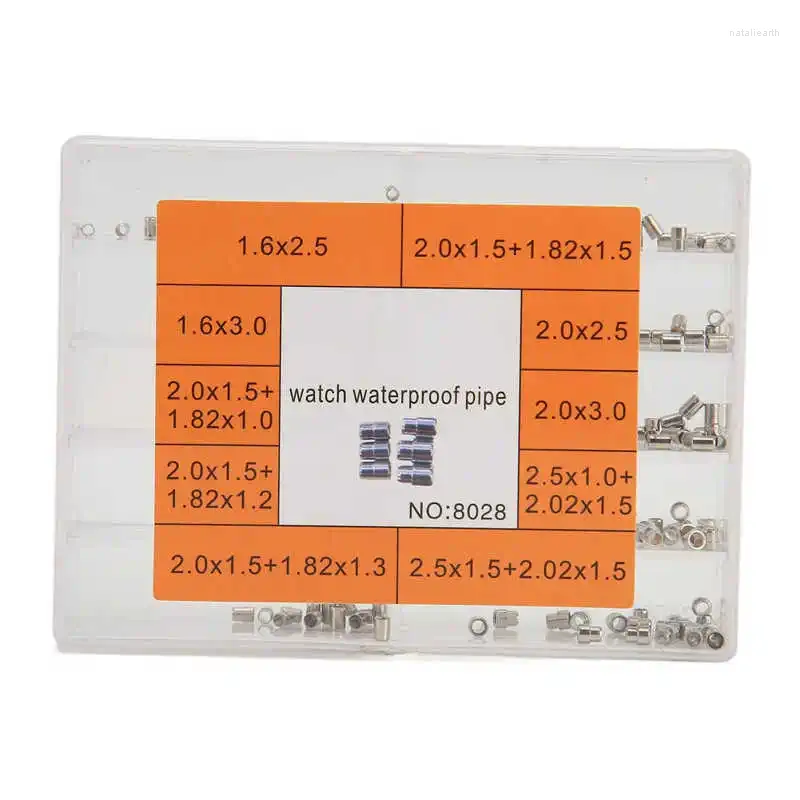 Uhren-Reparatur-Sets, 1 Box, Edelstahl, verschiedene Größen, wasserdicht, Kronenrohr, Rohre, Ersatzteil-Set, Zubehör für Uhrmacher