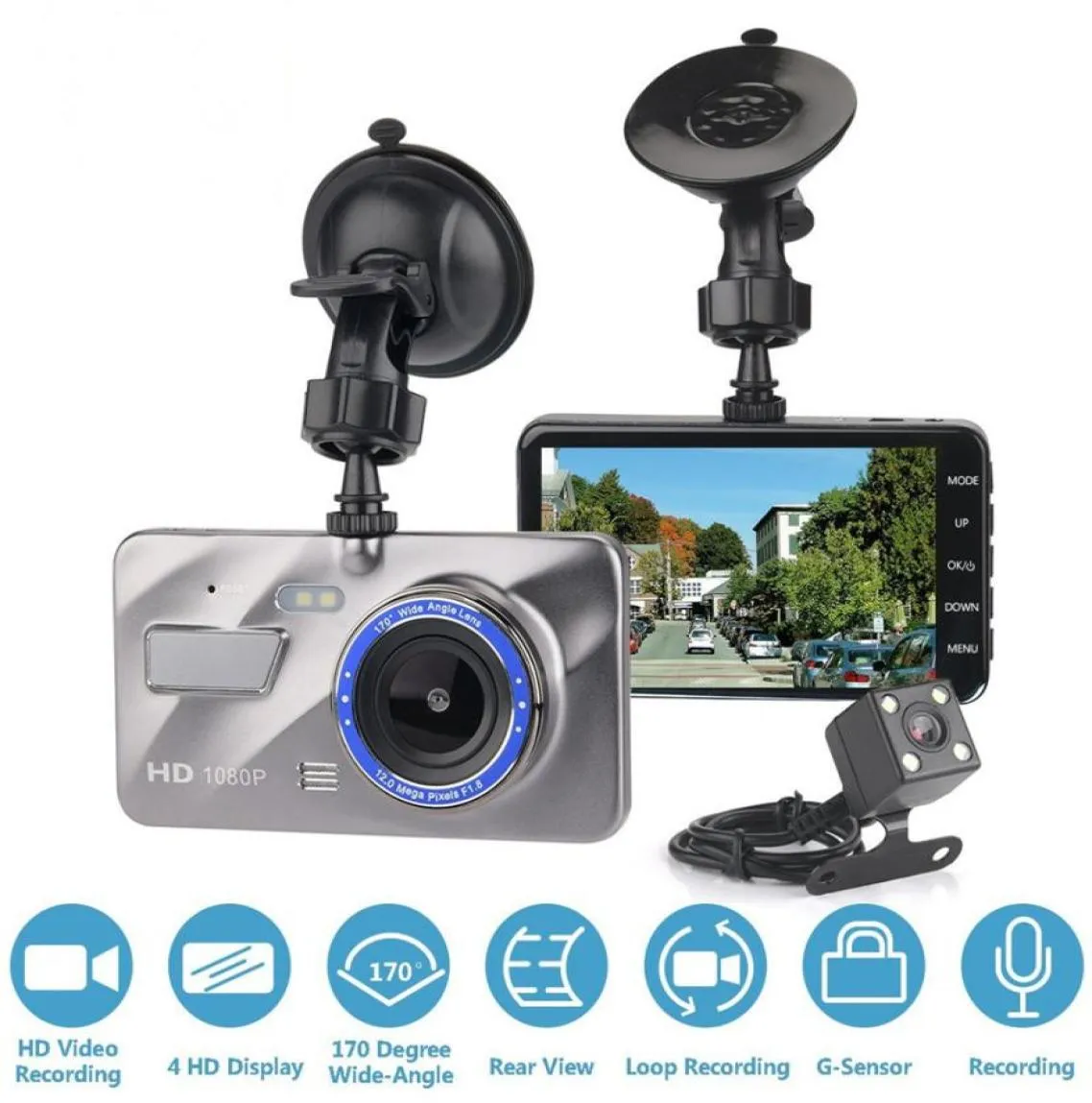 Ny 4quot Dual Lens Car DVR HD 1080p Dash Cam Video Recorder Camera med Night Vision5916606