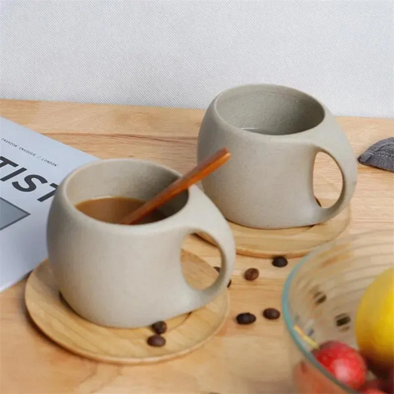 Muggar japansk stil keramisk kaffemugg med handtag och tefat kreativt grovt keramik retro mjölk kopp dricks tesevaror hantverk gåva