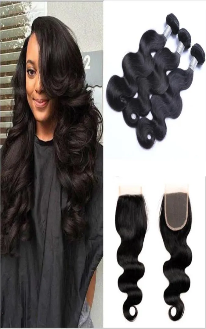 Brazilian Hair Bundles with Closure 830inch Double Weft Human Hair Extensions Dyeable Remy Virgin Hair Weave Body Wave Wavy4097189