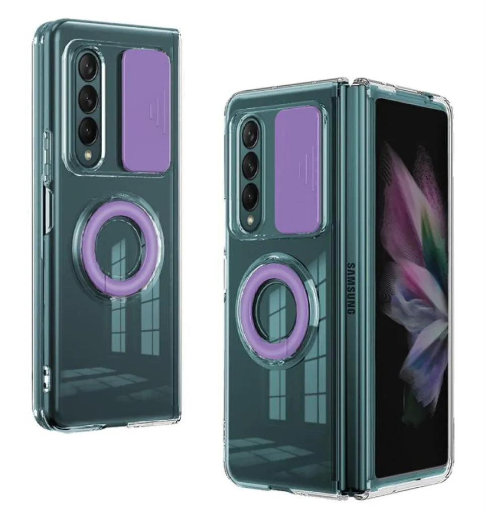 Slide Camera Lens Ring Holder Cases For Samsung Galaxy Z Fold 4 ZFold 3 ZFold 3 5G Fold4 Clear Hard Shockrpoof Cover5011159