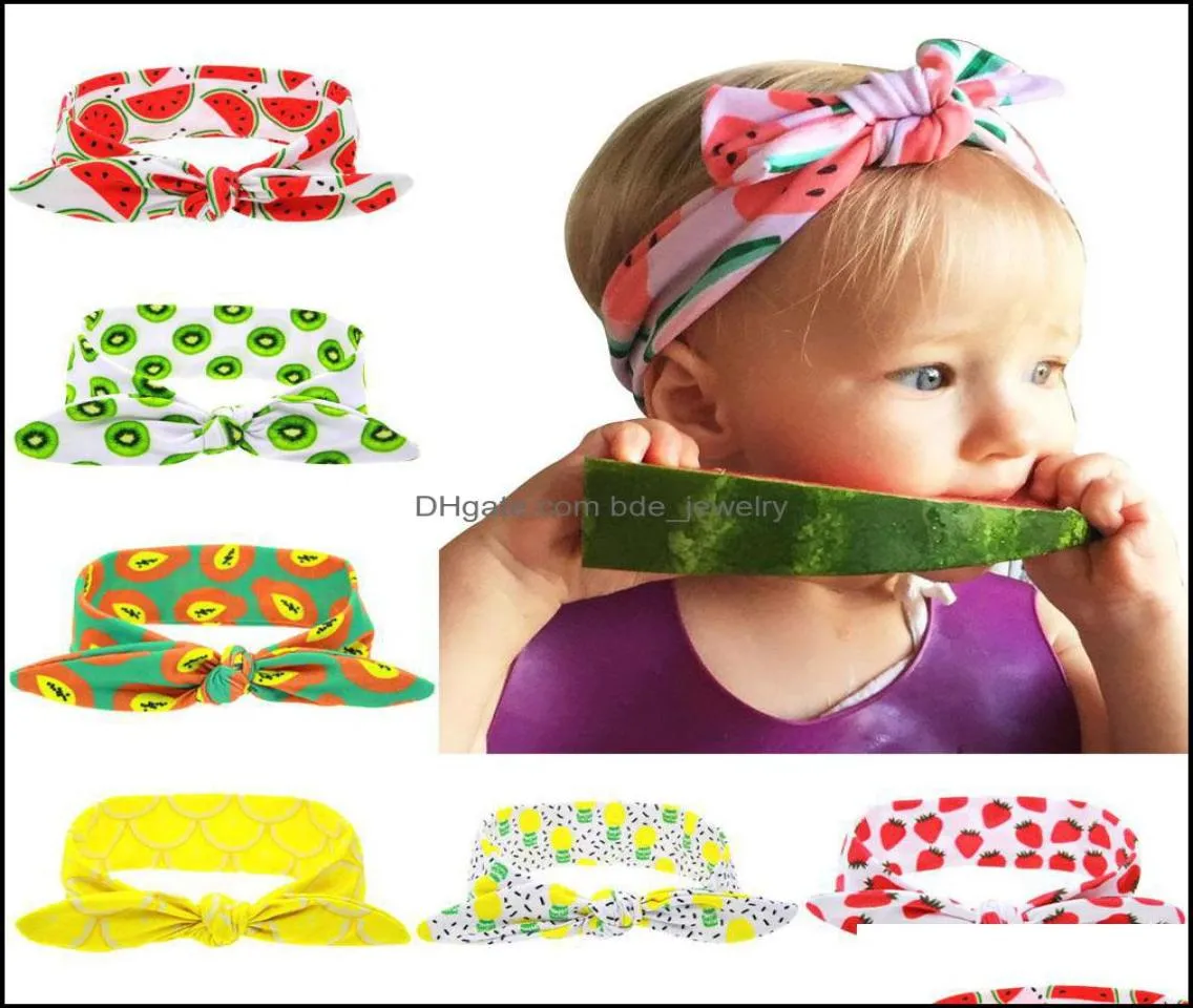 Akcesoria do włosów drukowanie owoców dziecięcych Uszy królika Opaski na głowę Dzieci Watermelon Stberry Pine Print Druku