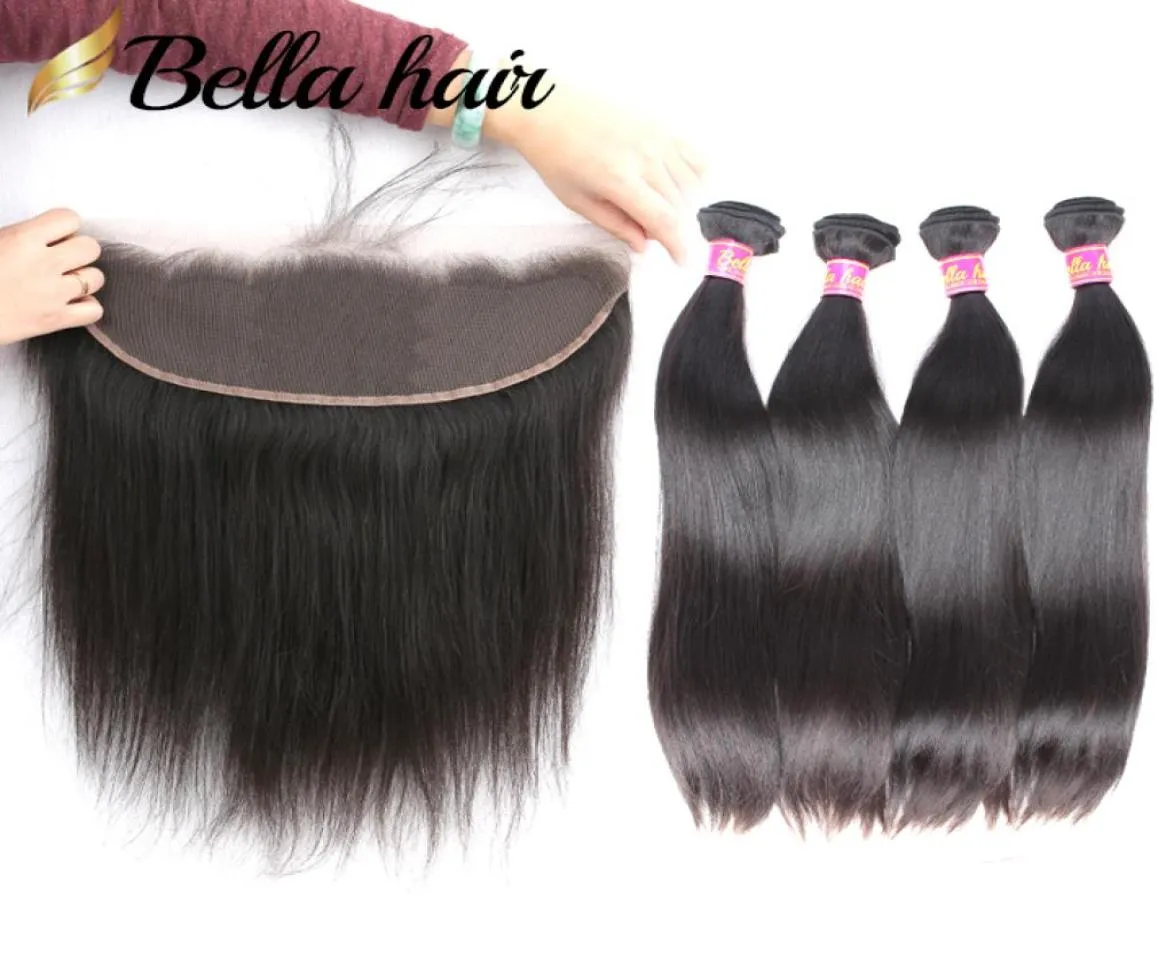 Unprocess Virgin Human Hair Wefts with Lace Frontal 13x4quot Straight Hair Weaves Double Weft Hair Extensions Closure 5pcslot B3774353