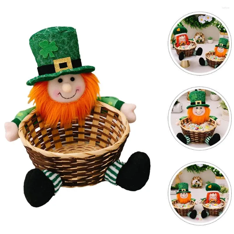 Tallrikar St Patricks Day Candy Dish Plush Gnome Bowl Woven Keys Basket Shamrock Table Shelf Decorations Farmhouse Home Decor