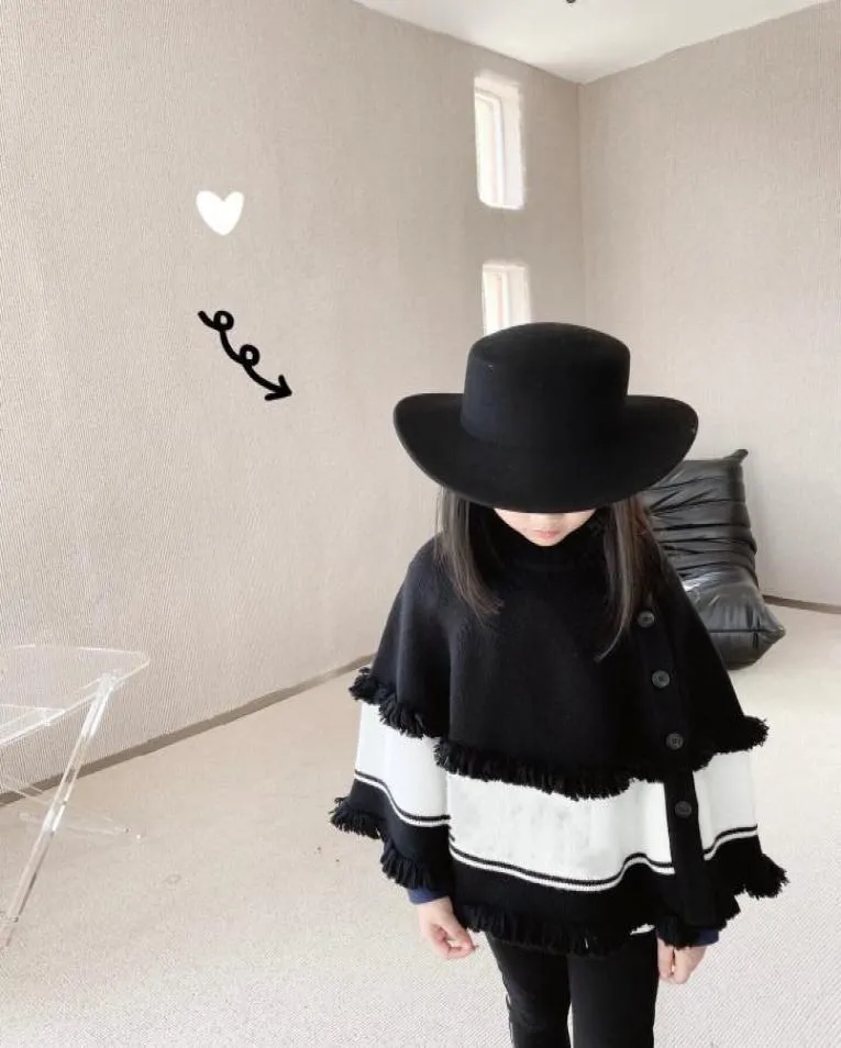 High quality autumn winter Sweet Kids Girls Knitted Sweater Capes Poncho Crochet Batwing Sleeve grey black Color Toddler Baby Jack8837892