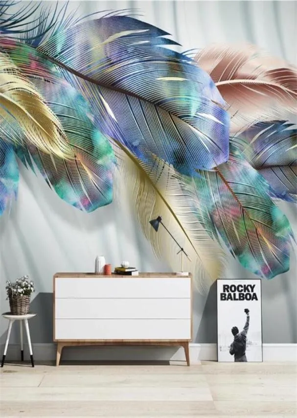 Grand papier peint 3D personnalisé nordique moderne couleur plume TV canapé fond papier peint Mural2596216