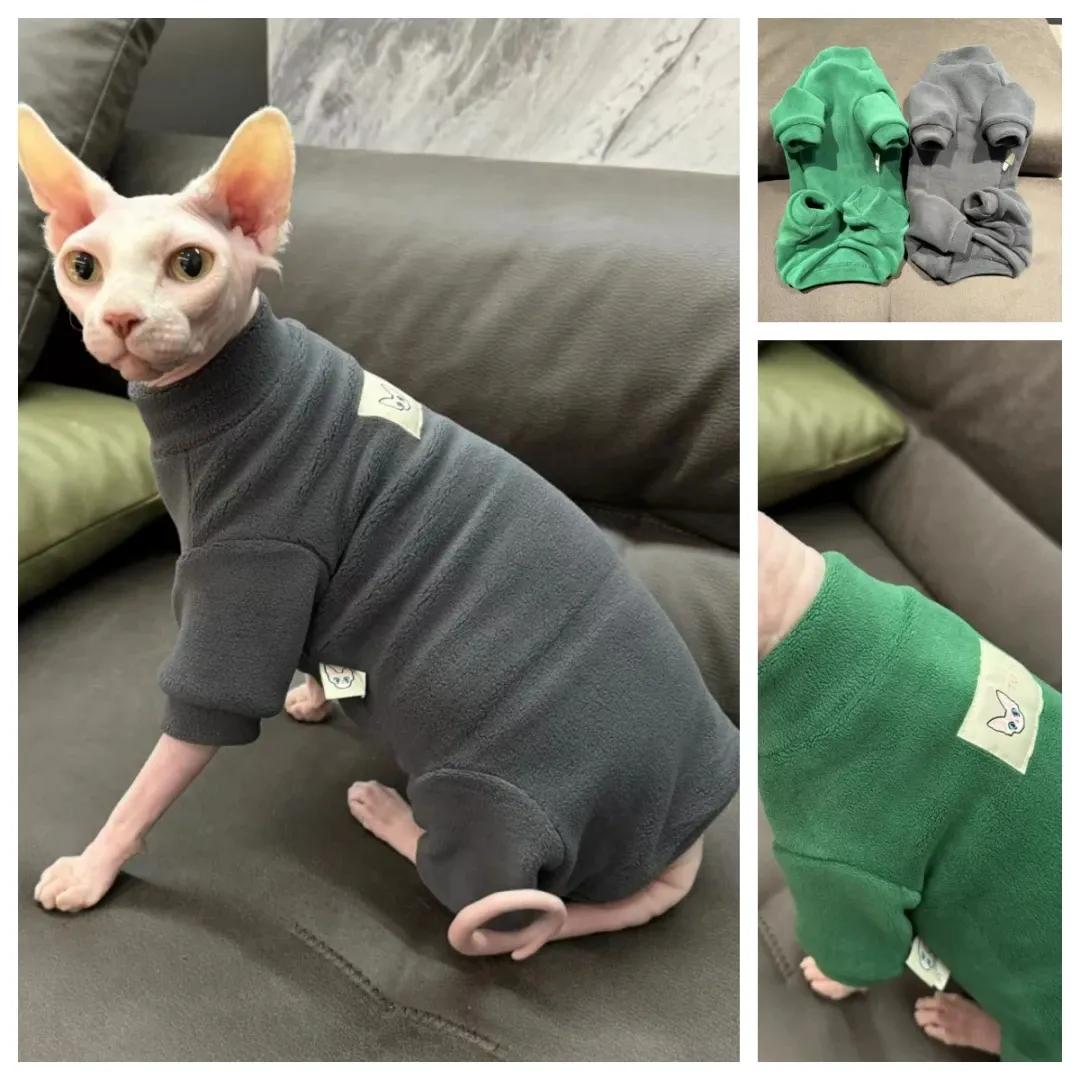 Vêtements Sphynx chat vêtements hiver épais polaire manteau épais gris élastique combinaison pour chatons manches longues sweat pour mâle femelle chat