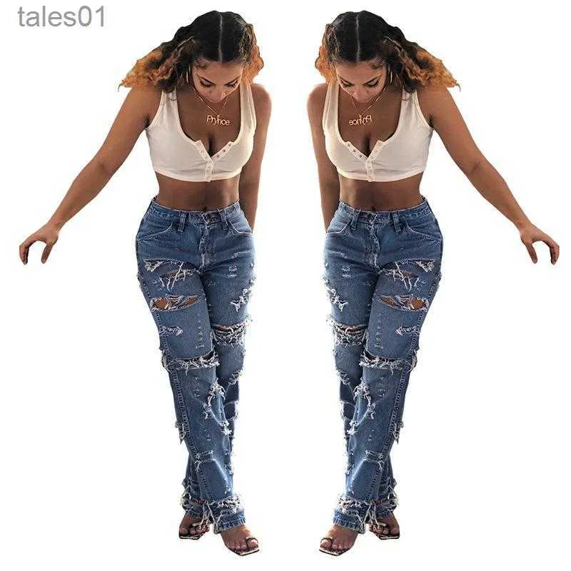 Women's Jeans Jeans Winter European And Fashion Natural Waist Personality Straight Leg Trousers 240304