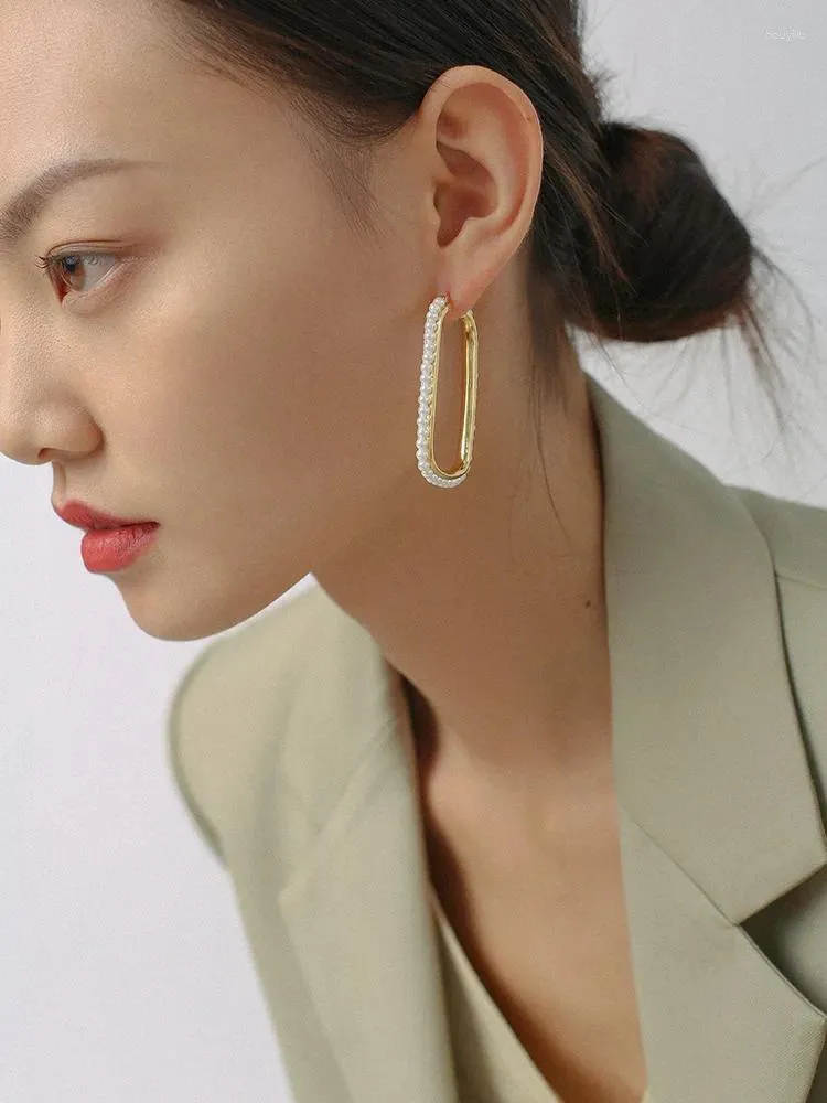 Dangle Earrings Brass With 18K Gold Faux Pearl Rectangle Women Jewelry Punk Party Gown Runway Rare Boucle Korean Japan INS Fashion