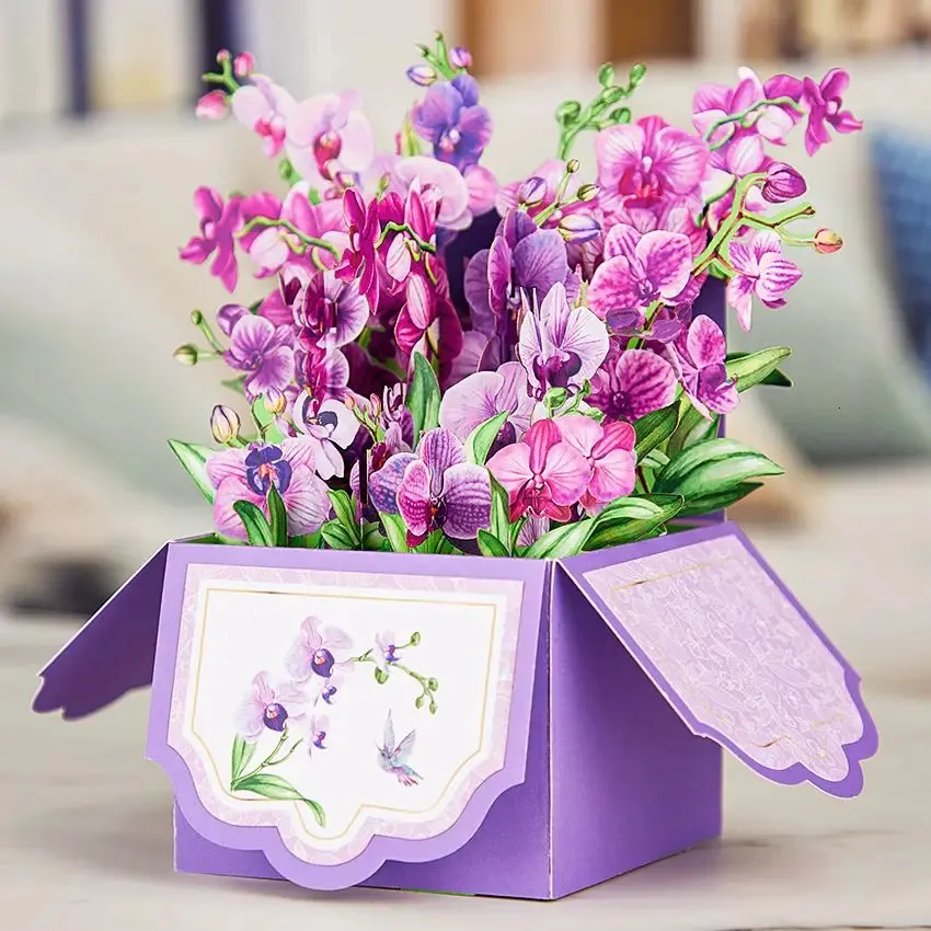 Biglietto d'auguri con fiori in scatola per la festa della mamma, ringraziamento, San Valentino, decorazioni floreali per compleanno 240301