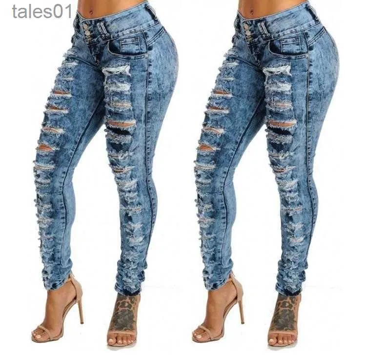 Kvinnors jeans jeans mode förstörda nödställda denim pojkvän sexig hål blyertsbyxor 240304