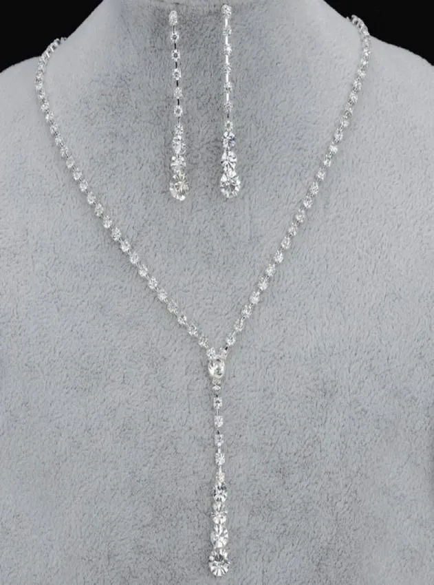 Bling Crystal Bridal Jewelry Set Srebrny Naszyjnik Diamentowe kolczyki