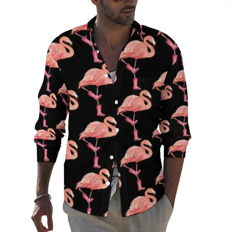 Męskie koszule Flamingo jesień mężczyźni mody bluzki długie rękaw niestandardowe odzież uliczna