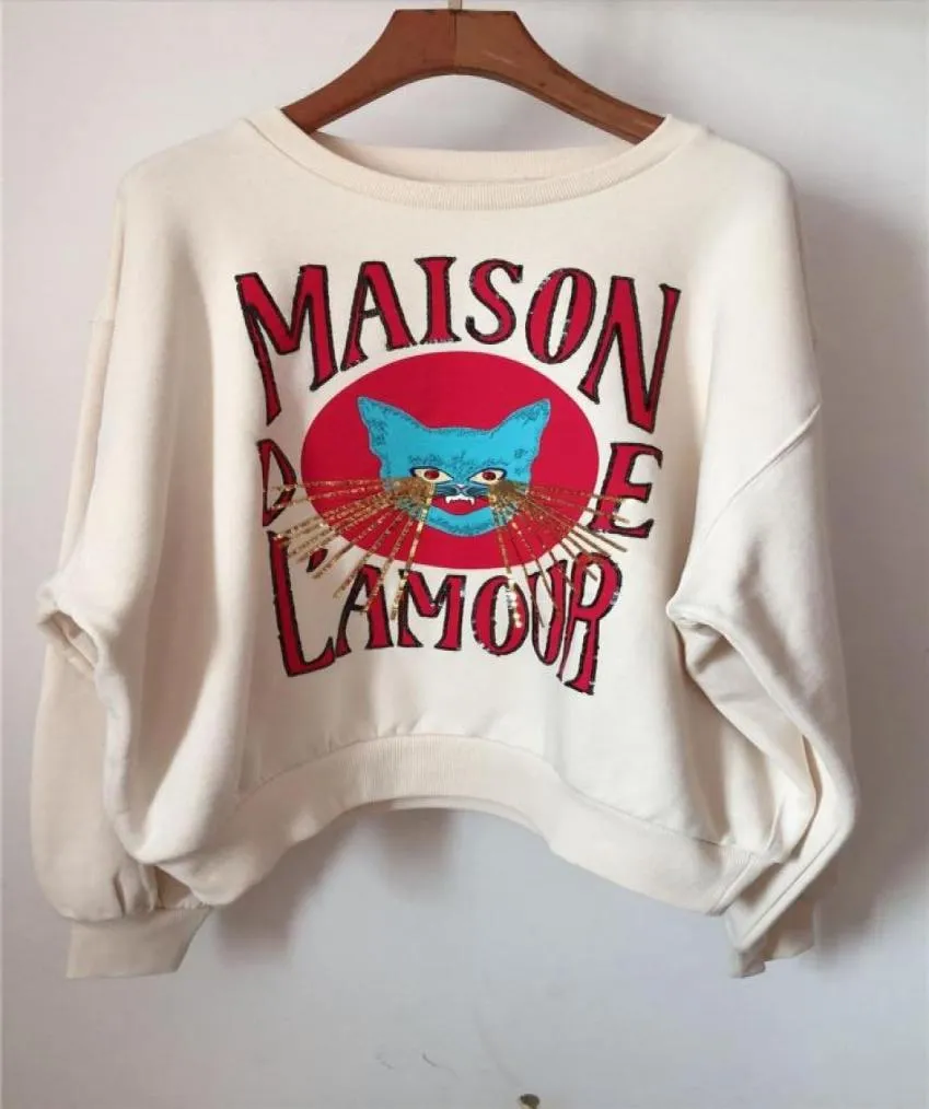 19FW klasik kedi vintage payetler nakış kapüşonlu sweatershirt örgü kazak logosu uzun kollu bahar sonbahar sıcak g gündelik stre6409455