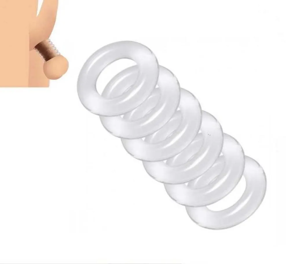 Toy Massager Man 6 Piece 1 Set Silicone Penis Lock Cock Ring Bondage Erektionsfördröjning Ejakulation Återanvändbar förlängning Bollväska Stret2716961