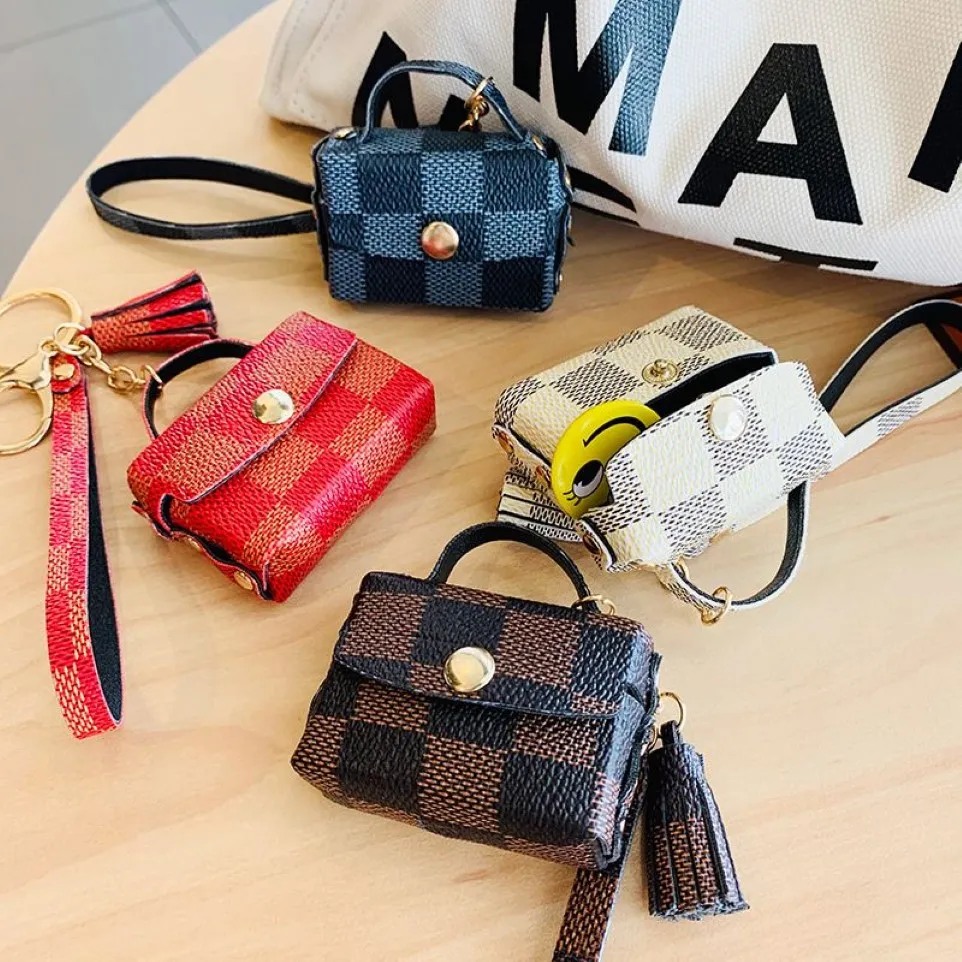 Mini bolso de moda, llaveros con personalidad, monedero Simple, almacenamiento de auriculares, bolso a cuadros, llavero, regalo para Girlfriend269u