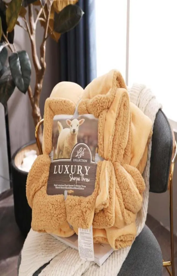 Luxury Cashmere Blanket Winter Thick Double Layer Sherpa Throw 150x200cm Warm Comfortable Weighted Flannel Fleece Blanket 201113 79974340