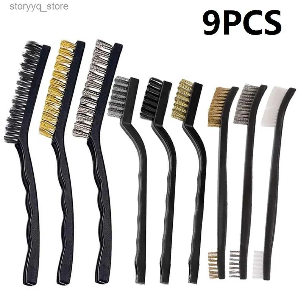 Cleaning Brushes 9pcs Mini Wire Brush Steel Brass Nylon Clean Polishing Detail Metal Rust Brush Remover Paint Scrubbing Cleaning ToothbrushesL240304