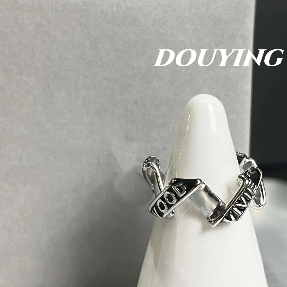 Fashion Designer Brand Luxury Popular Retro HighQuality Exquisite Pleated Ribbon Letter Enamel Ring Female Personality Small Design Light High Grade Opening