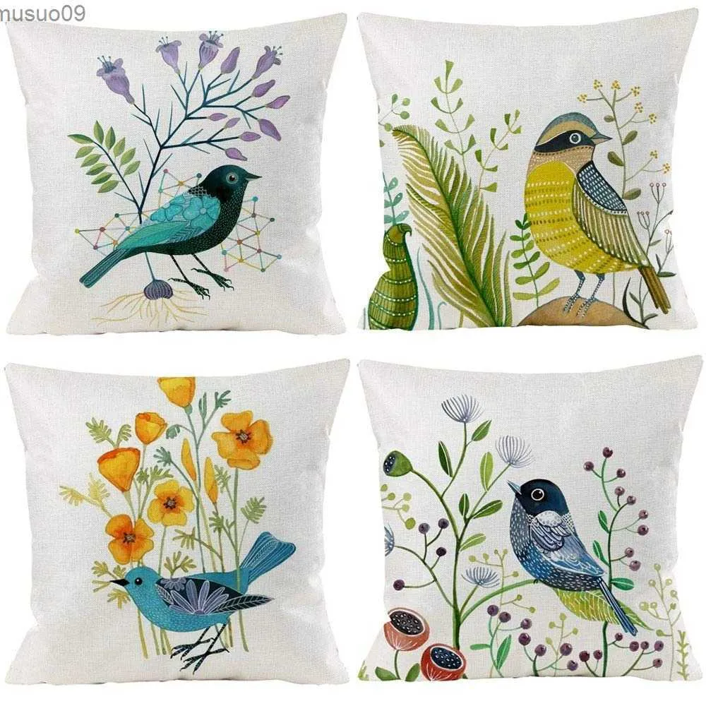 Stol täcker Magpie och Wildflower Printed Linen Pudowcase SOFA CUSHION COVER Hemförbättring kan anpassas för dig 40x40 50x50 60x60