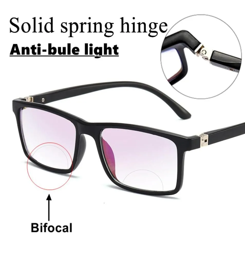 Heren Dames Bifocale leesbril Antiblauw licht Ver dichtbij vergroting Verziend Bril Vierkant Full Frame Dioptrie 100 Gafas3819904