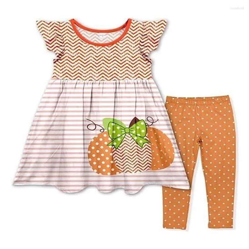 Clothing Sets Halloween Girl Dress Small Flying Sleeve Style Set Pumpkin Pattern Trousers Clothes