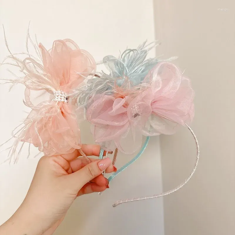 Hair Accessories Baby Girl Princess Feather Flower Headband Toddler Child Hairwear Accessory Kid Lace Tutu Bow Hairband Party Carnival